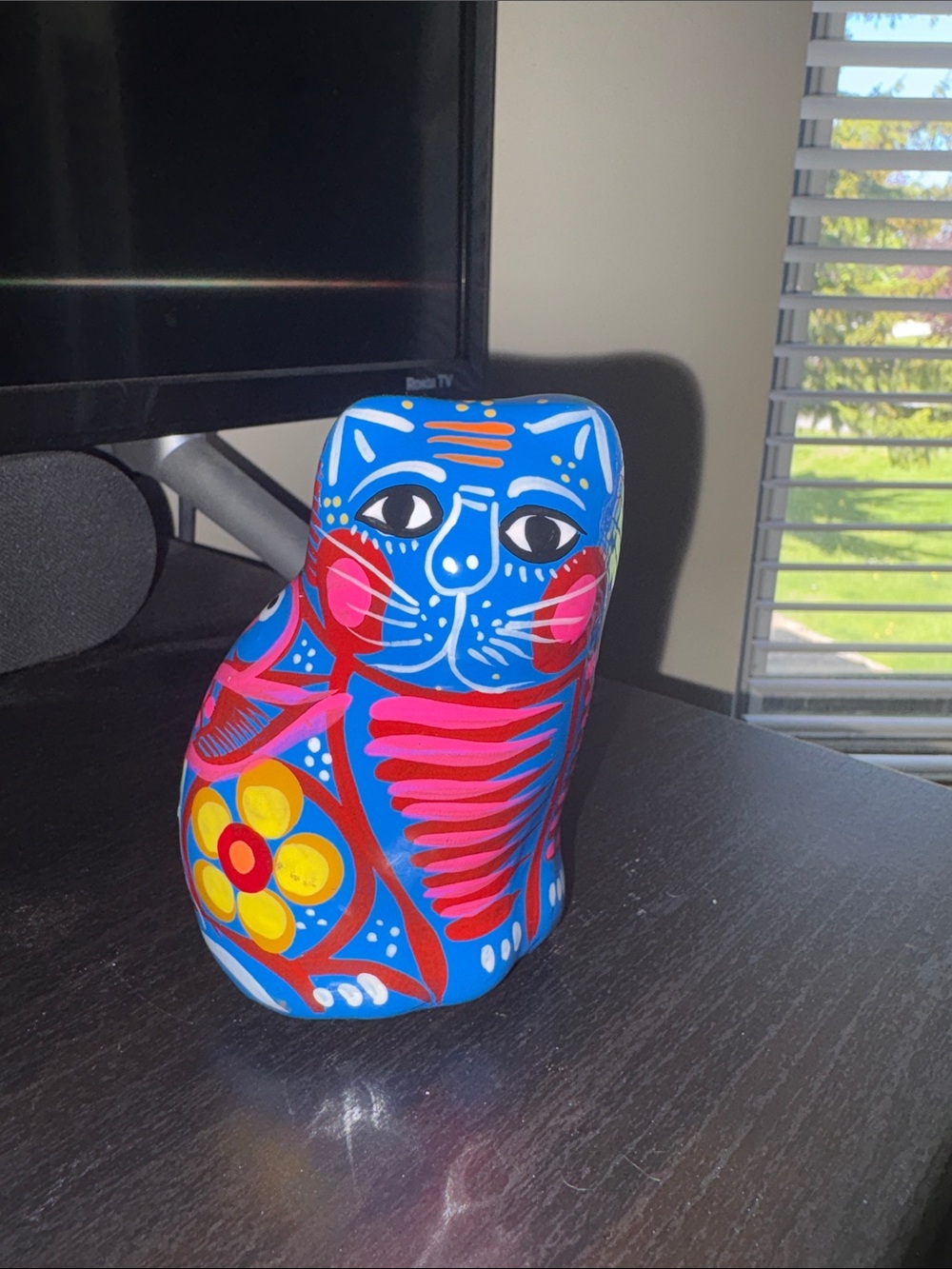 Disney Mexico Hand-Painted Blue Folk Art Cat Sculpture